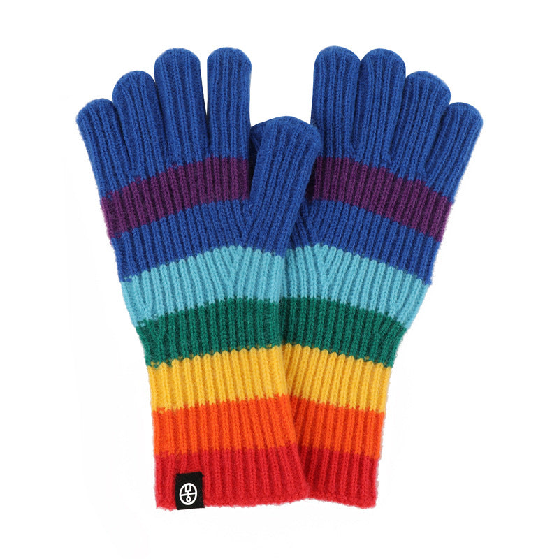 Wholesale Winter Rainbow Striped Knitted Fingerless Gloves Alpaca Warm Touch Screen Gloves