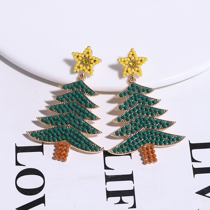 Wholesale Christmas Rice Ball Bow Knot Crutches Guard Christmas Tree Alloy Diamond Earrings