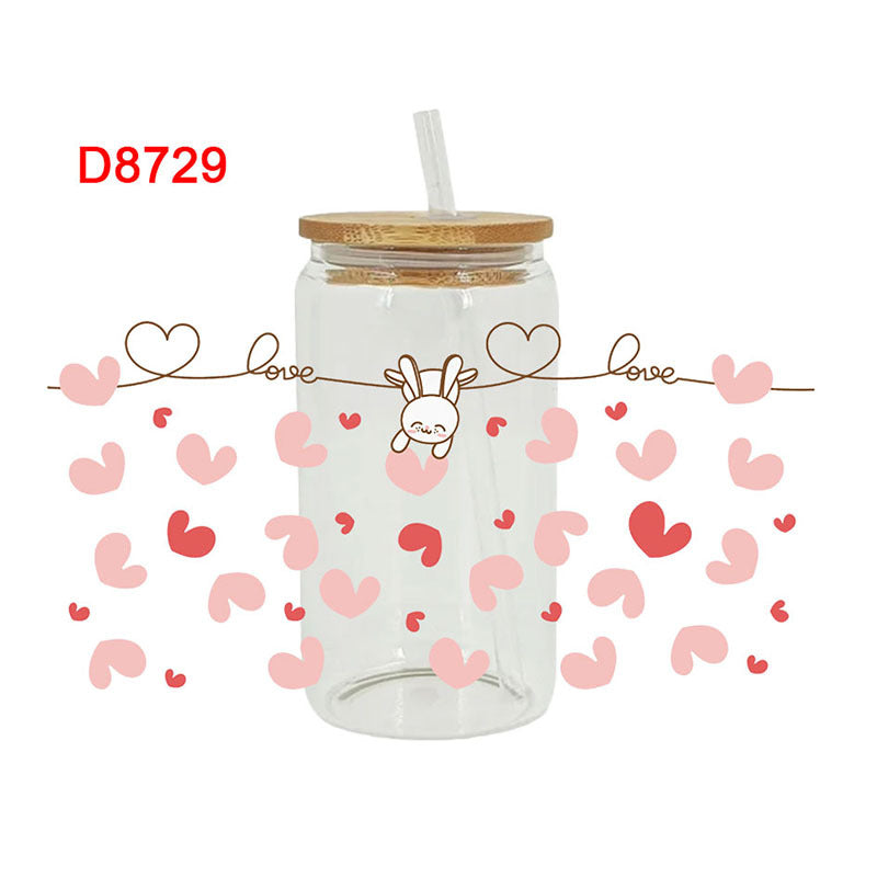 Wholesale Pink Love Flower  16oz Cup UV DTF Wraps