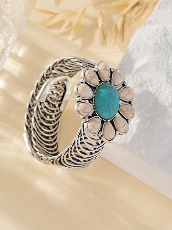 Wholesale Bohemian style oval flower pattern turquoise eco-friendly bracelet