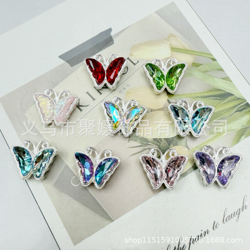 Wholesale 20pcs Stereo Butterfly Inlaid Beads Eight-Hole Color Diamond 3D Alloy Crystal Beads