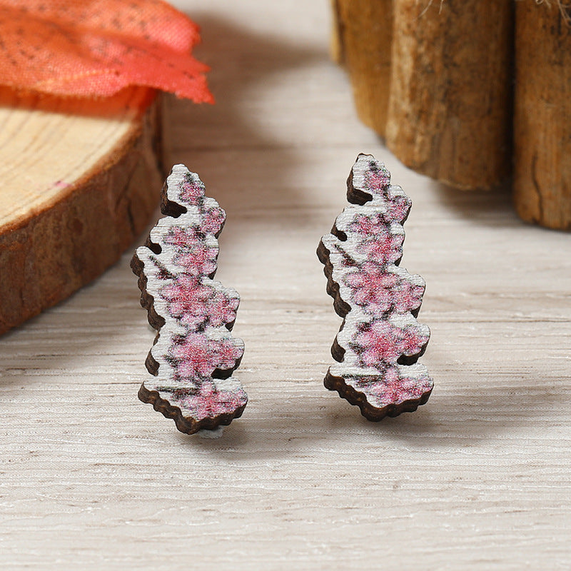 Wholesale Raindrop Umbrella Cat Love Cartoon Wooden Earrings