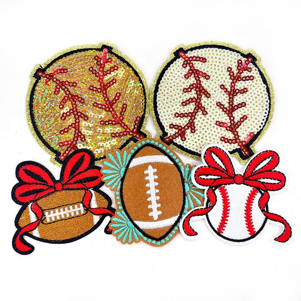 Wholesale Sequins Embroidered Iron On Patches Baseball Bow Rugby DIY Craft Supply For Coat