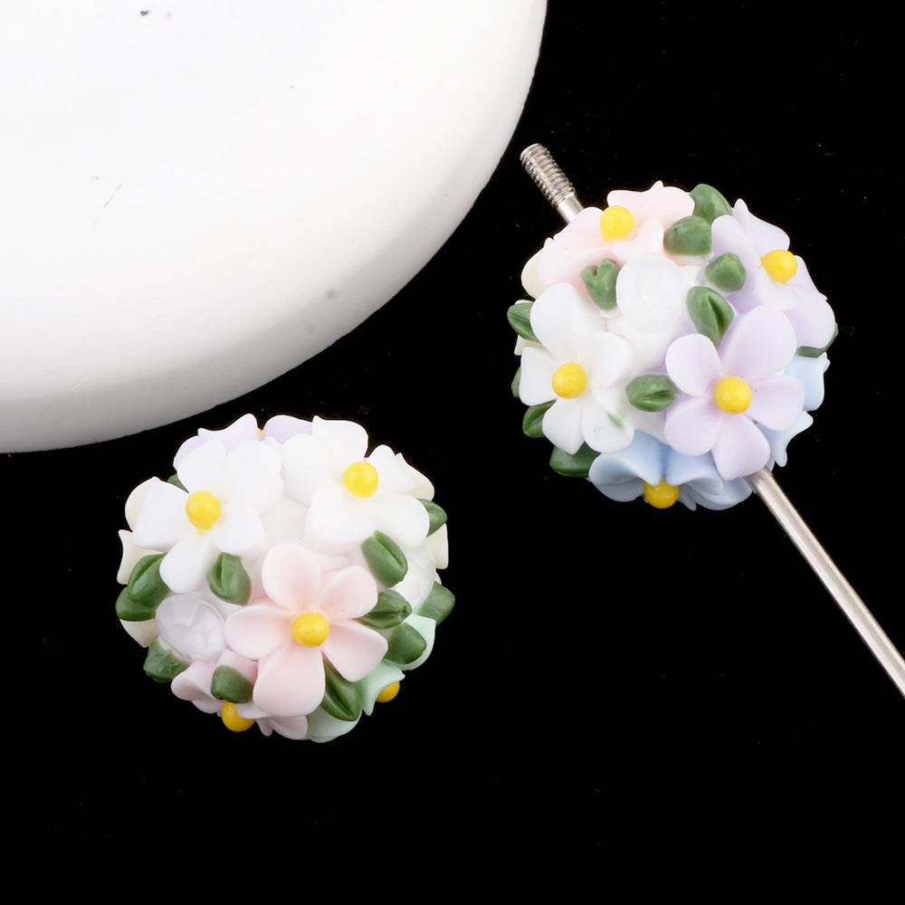 Wholesale Camellia Fresh Green Leaf Flower Balls Can Thread Straight Holes DIY Beads