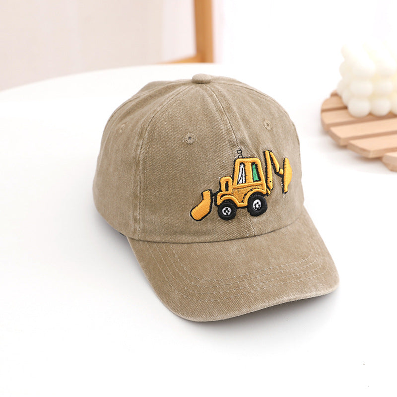 Wholesale Kids Washed Fabric Excavator Embroidery Baseball Cap