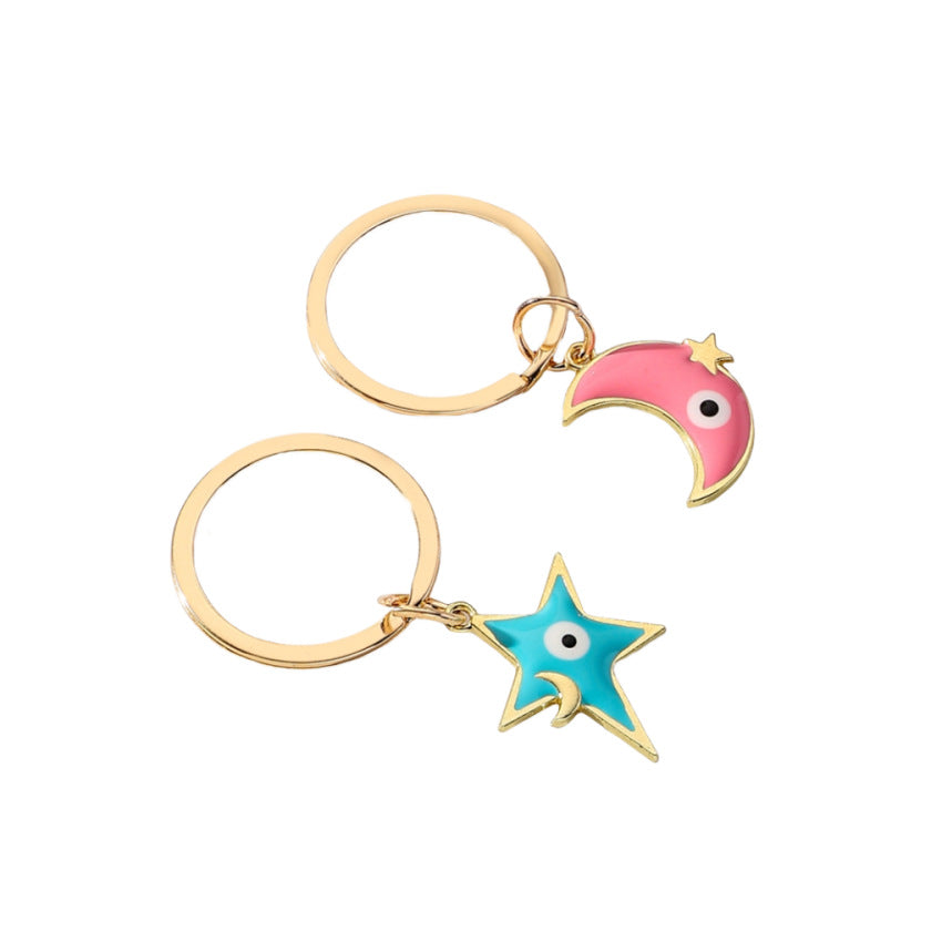 Wholesale Star Moon Demon Eye Couple Metal Keychains