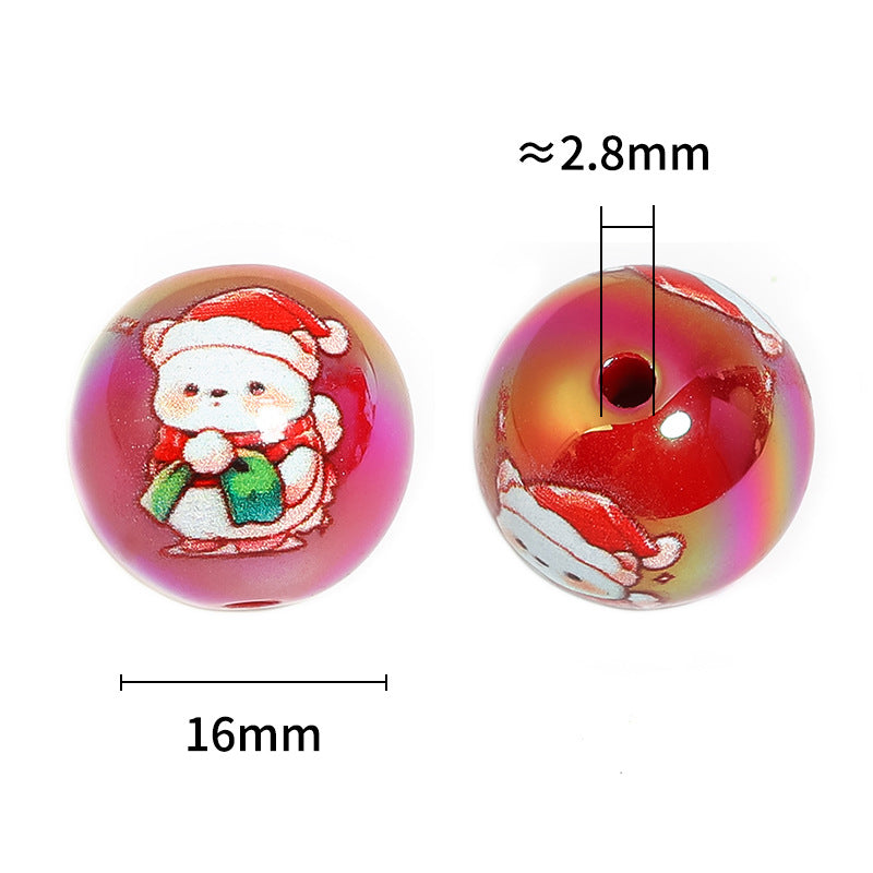 Wholesale 100pcs Christmas DIY Beaded Cartoon Santa Claus Elk Print Beads