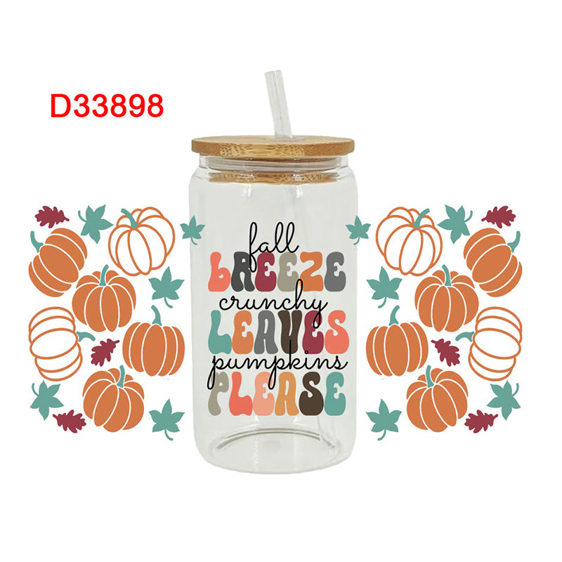 Wholesale Pumpkin Cartoon Thanksgiving 16oz Cup UV DTF Wraps