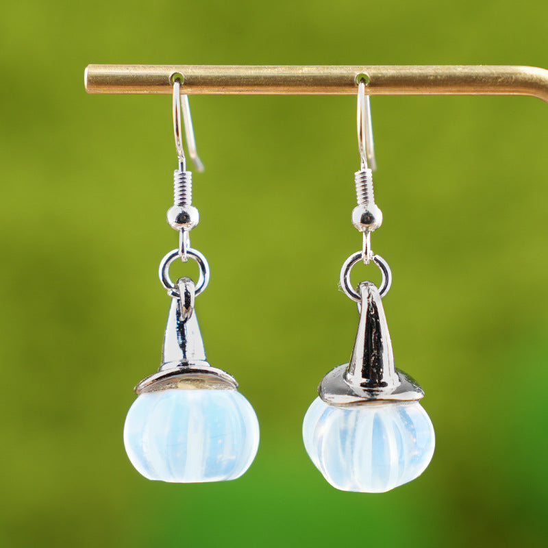 Wholesale  Vintage Agate Pumpkin Crystal Pumpkin Shaped Witch Hat Earrings