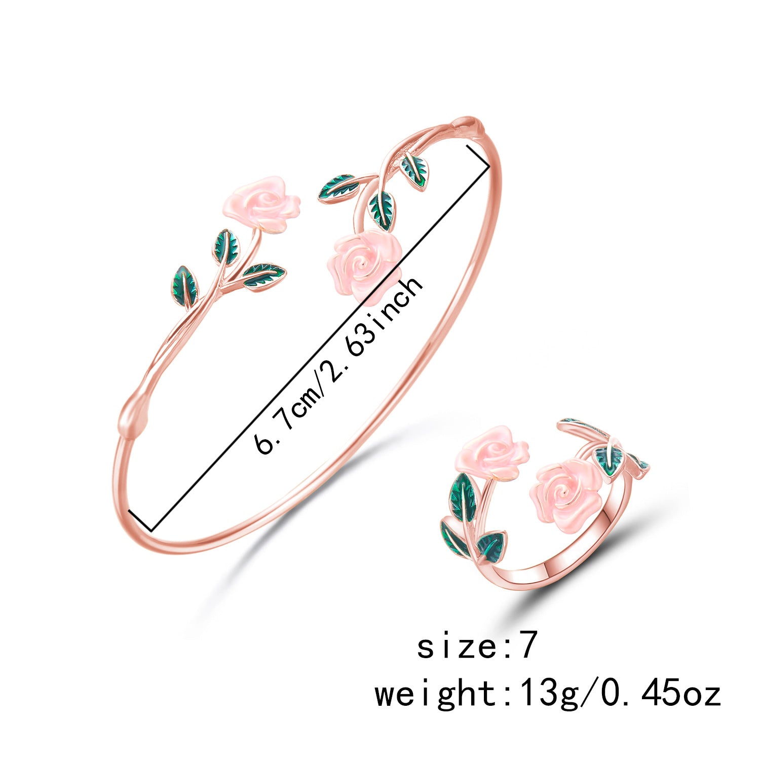 Wholesale Alloy Oil Drop Rose Open Bracelet Ring Set