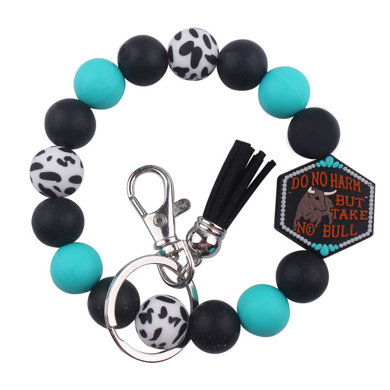 Wholesale Cartoon Western Style Cow Head Silicone Beaded Wrist Keychain