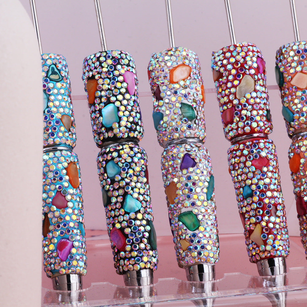 Wholesale selling colorful gem diamond beaded pen exotic shell diamond decorative beaded pen diy gift pen
