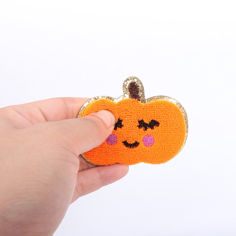 Wholesale Gold Edge  Embroidered Patch Pumpkin Ghost Orange Towel Embroidery DIY Craft Supply For Hats Bags Clothing Accessories
