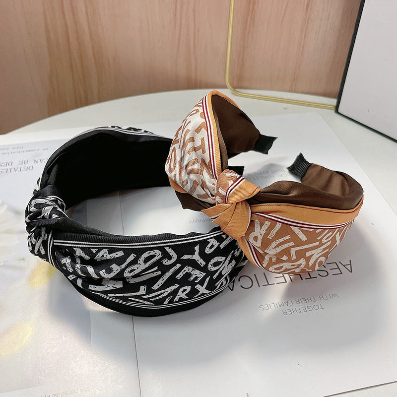 Wholesale Alphabet Numeric Wide Edge Printed Fabric Hair Hoops