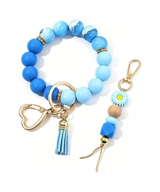 Wholesale 2 Pack Chic Silicone Bead Bracelet Keychain Set With Key Ring Handmade Fashion Accessory For Boutique Resale