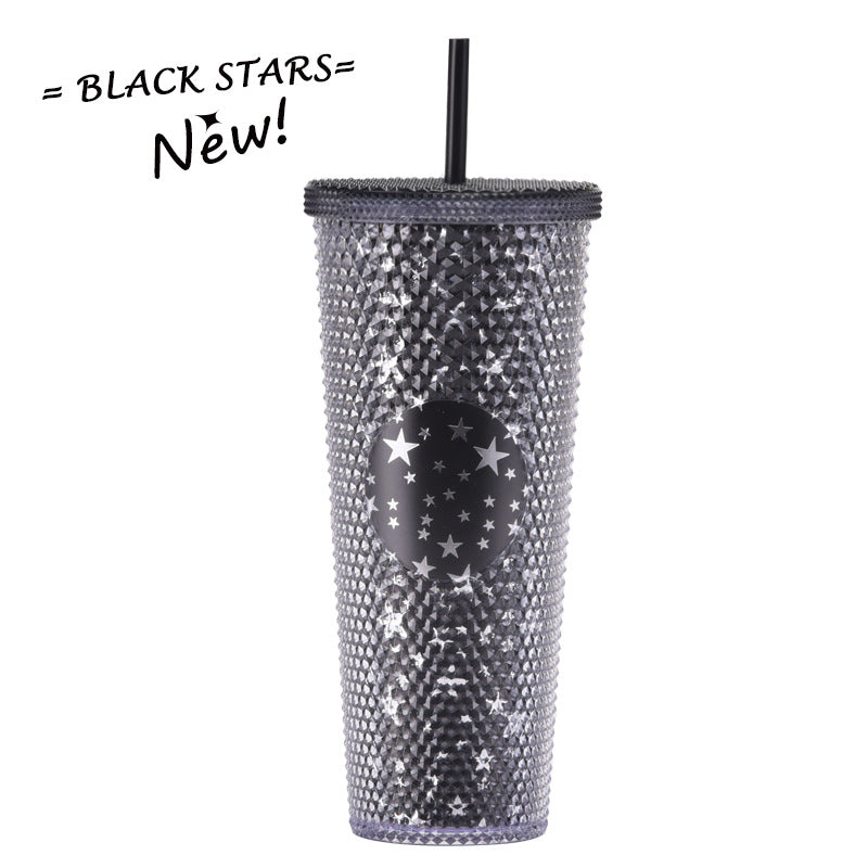 Wholesale Double-layer Plastic 710ml Durian Prick Hand Luminous Color Changing Rainbow Gradient Straw Cup