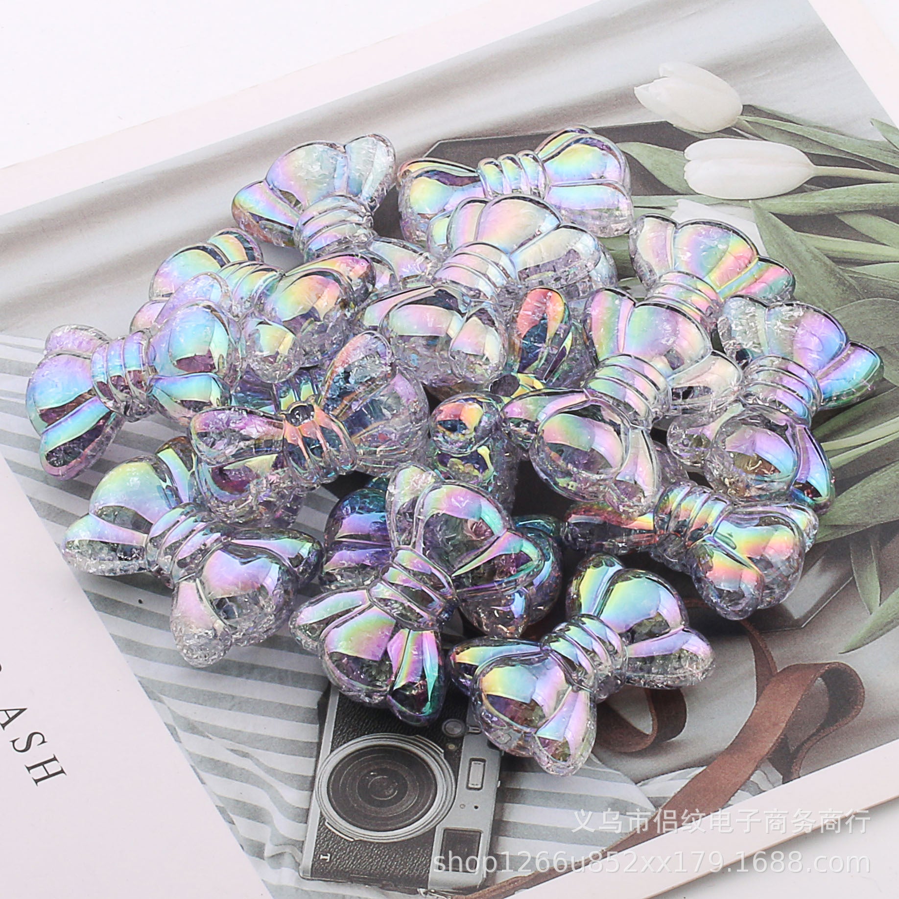 Wholesale 100PCS  Acrylic Gradient Burst UV Plated Color Bow Beads
