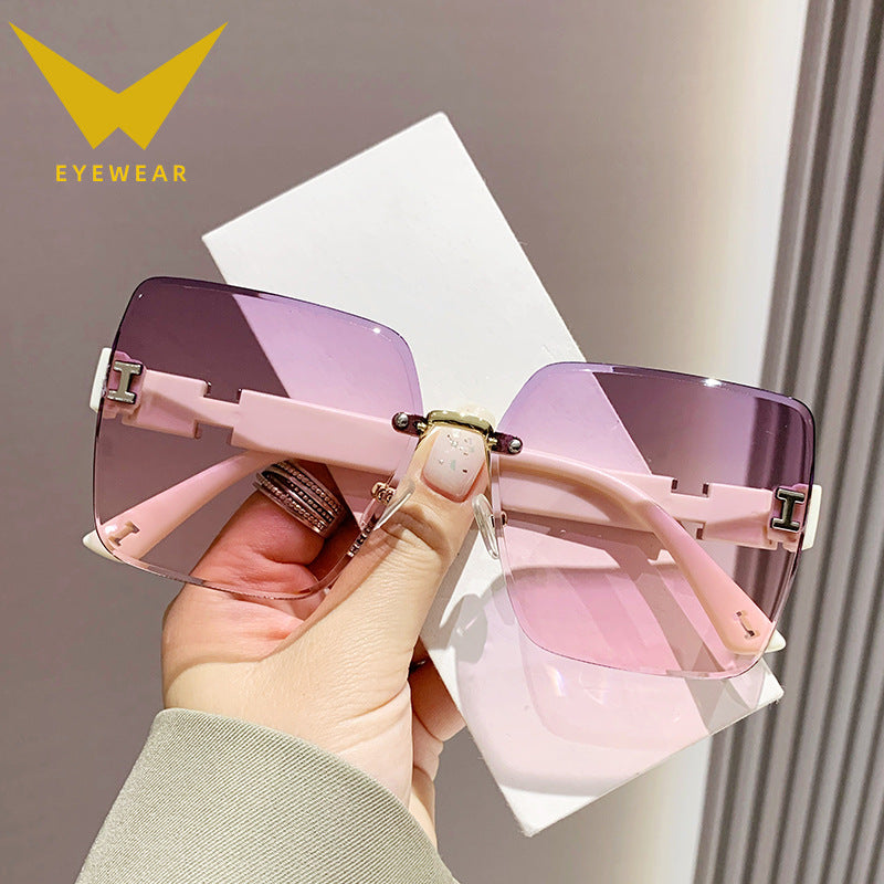 Wholesale Frameless Dual Color Gradient High-end Women's Trendy Driving Sunglasses