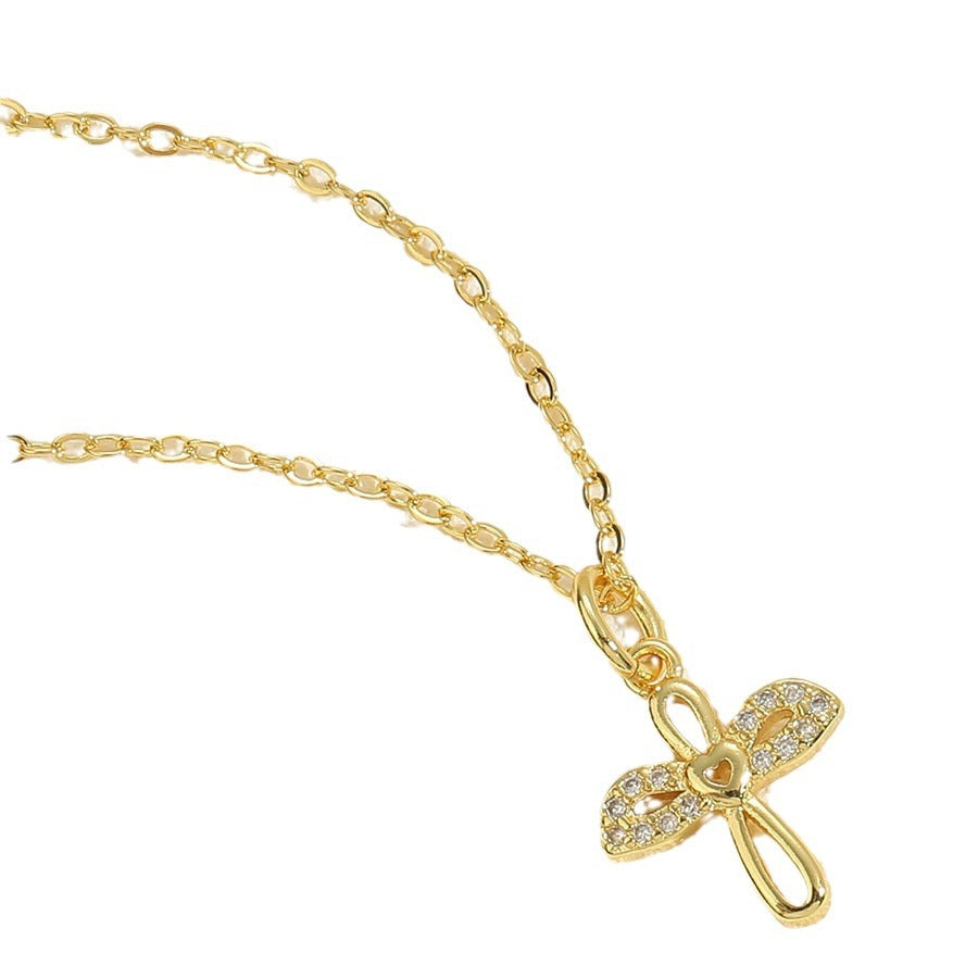 Wholesale Four Leaf Clover Cross Zircon Pendant Necklace