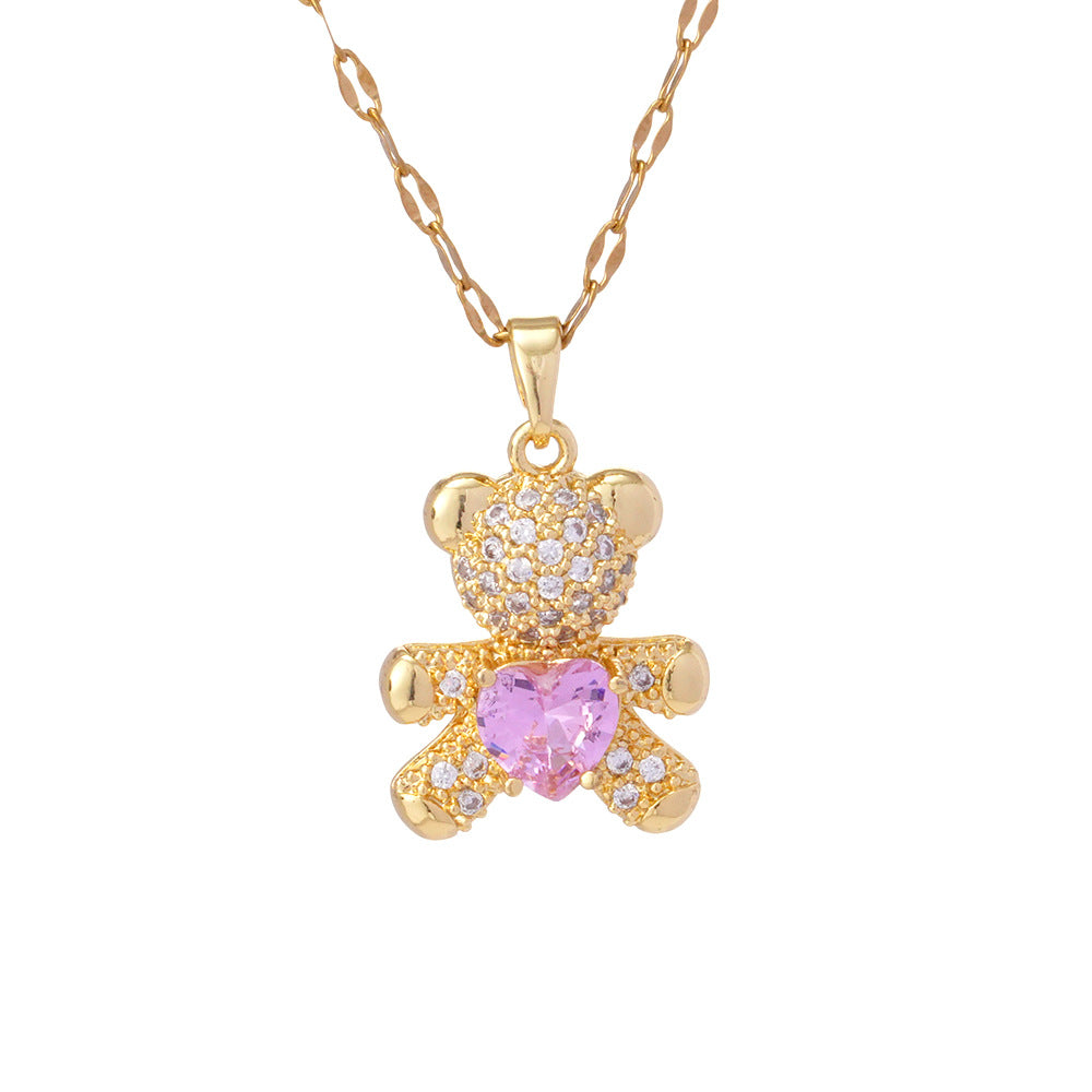 Wholesale Cute Bear Inlaid with Zircon Necklace Pendant Accessories