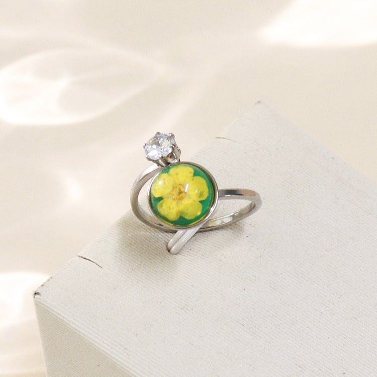 Wholesale 12pcs Zircon Everlasting Flower Stainless Steel Open Ring