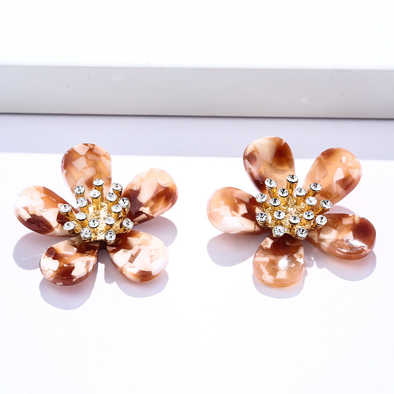 Wholesale Diamond Studded Acrylic Flowers Earrings