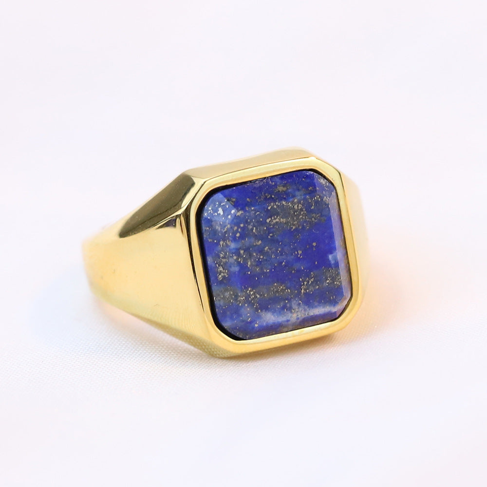Wholesale Retro Geometric Square Inlaid Lapis Lazuli Titanium Steel Men's Rings