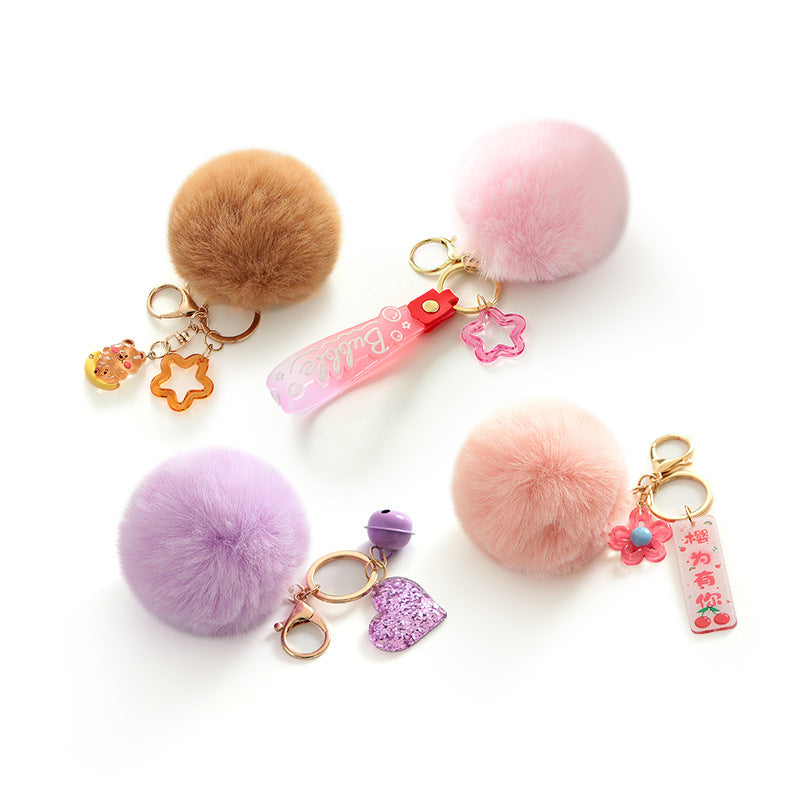 Wholesale Cartoon colorful furry ball plush keychain