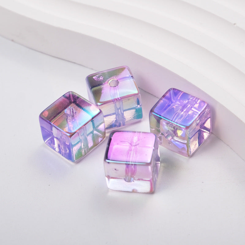 Wholesale 100PCS/PACK transparent color plated uv cube perforated acrylic Beads