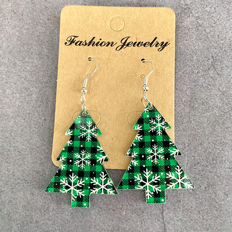 Wholesale Christmas Tree Black and Red Plaid Colorful Acrylic Earrings