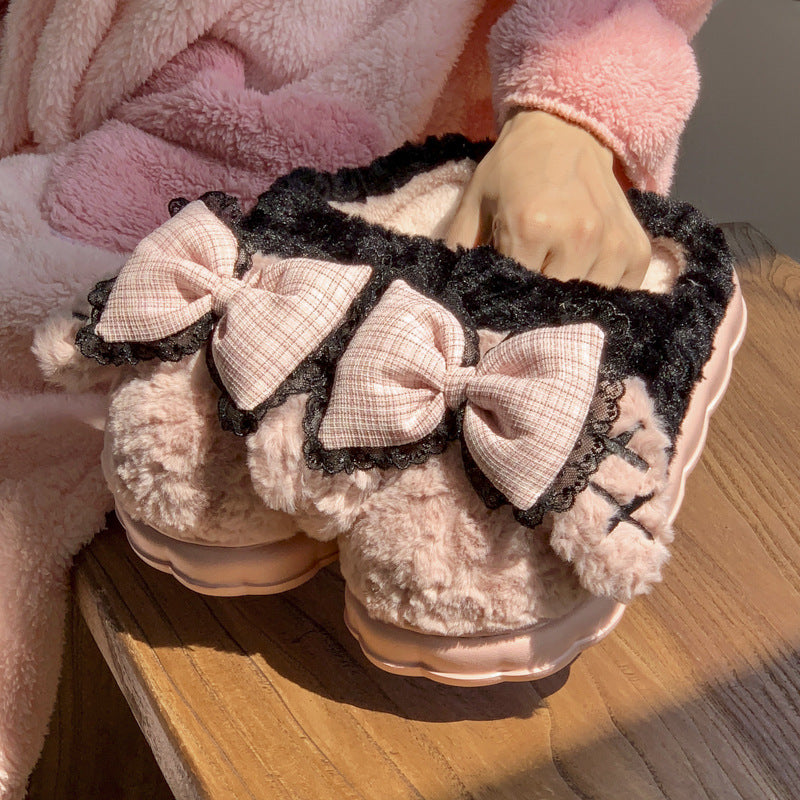 Wholesale Winter Indoor Home Thick Bottom Anti slip Warm Cute Hairy Cotton Winter Slippers