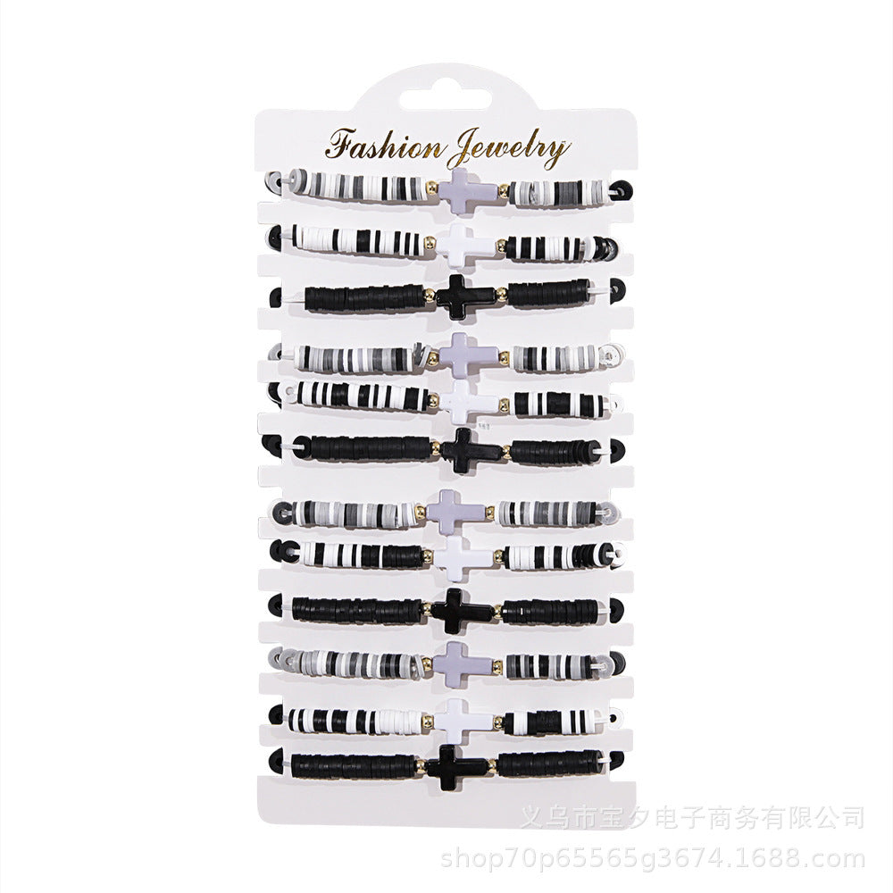 Wholesale Bohemian-style colorful polymer clay cross Clay Bead bracelet