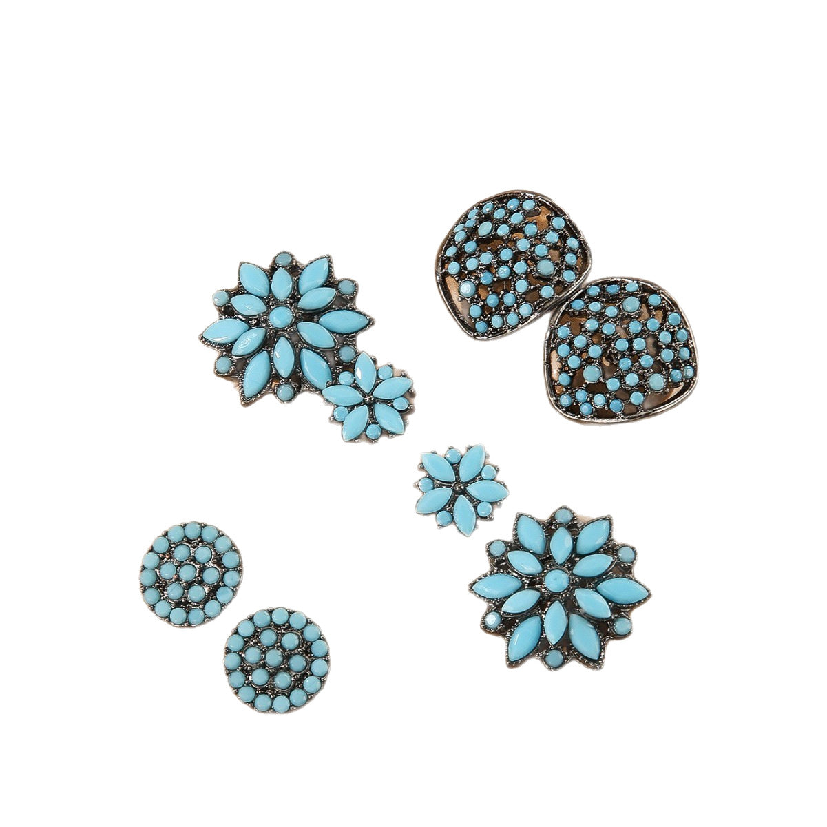 Wholesale 4 Pairs Blue Vintage Bohemian Ethnic Earrings Alloy Electroplated Stylish Jewelry Accessory For Party And Everyday Wear