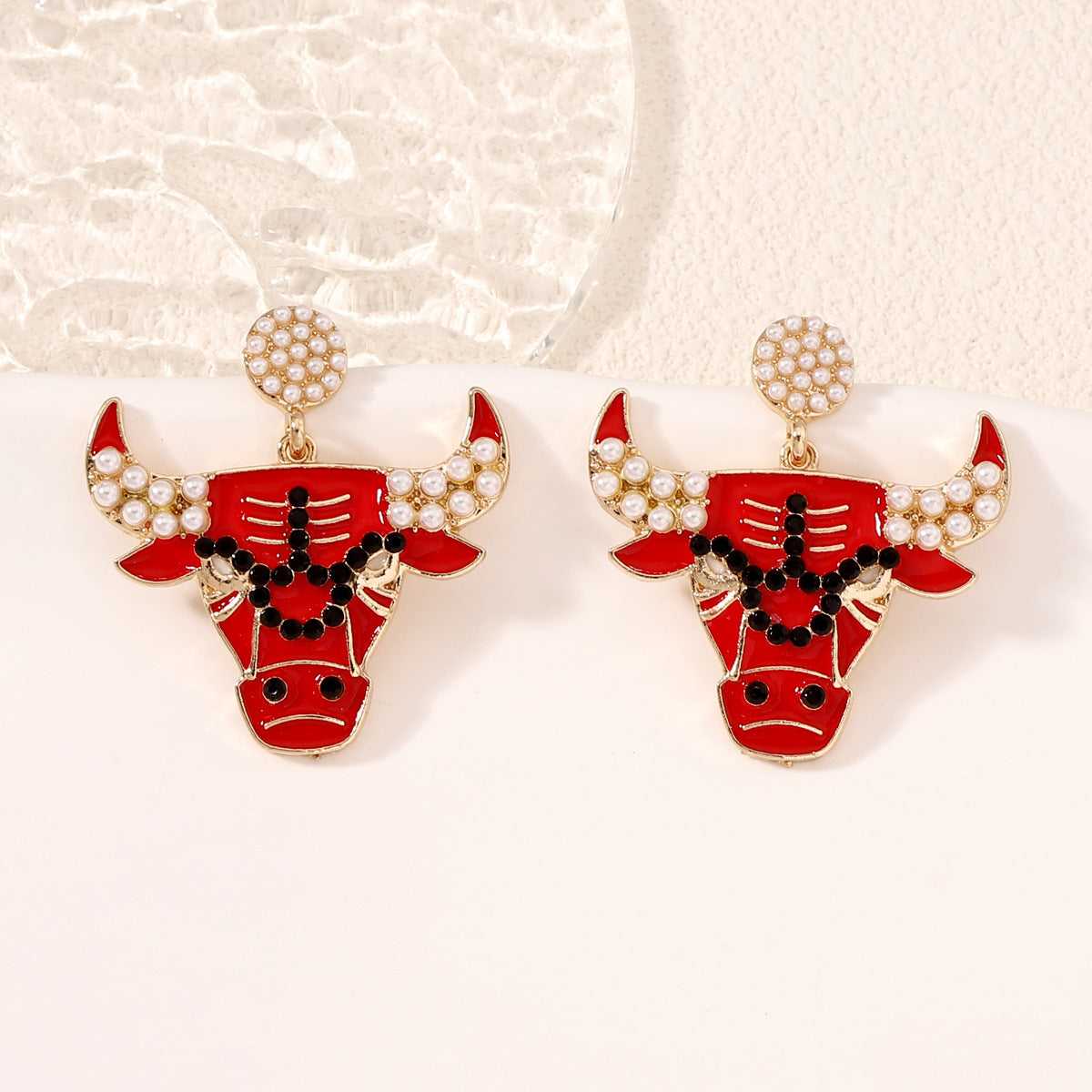 Wholesale Bull Head Pearl and Diamond Earrings