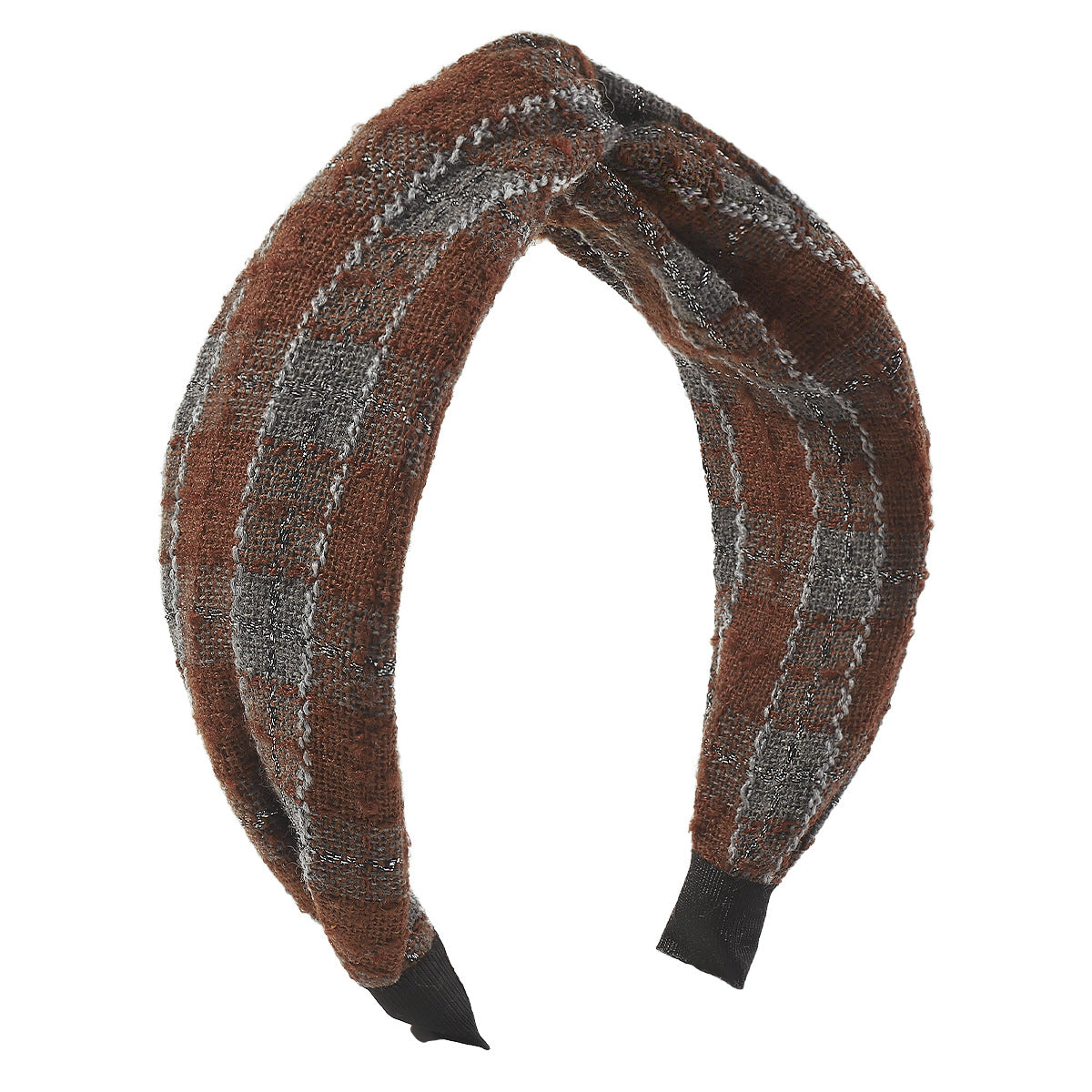 Wholesale Wide Edge Knotted Plaid Fabric Hairbands