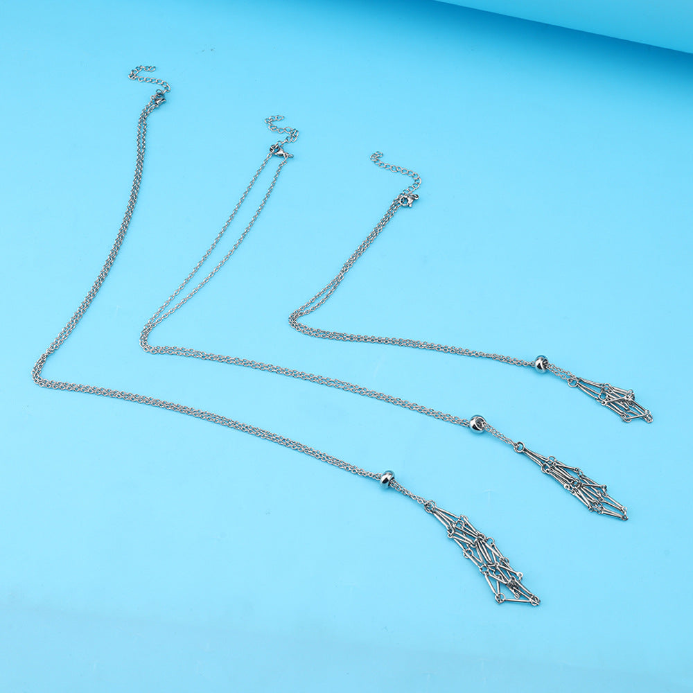 Wholesale Crystal Stone Mesh Bag Bamboo Knot Stainless Steel Necklace