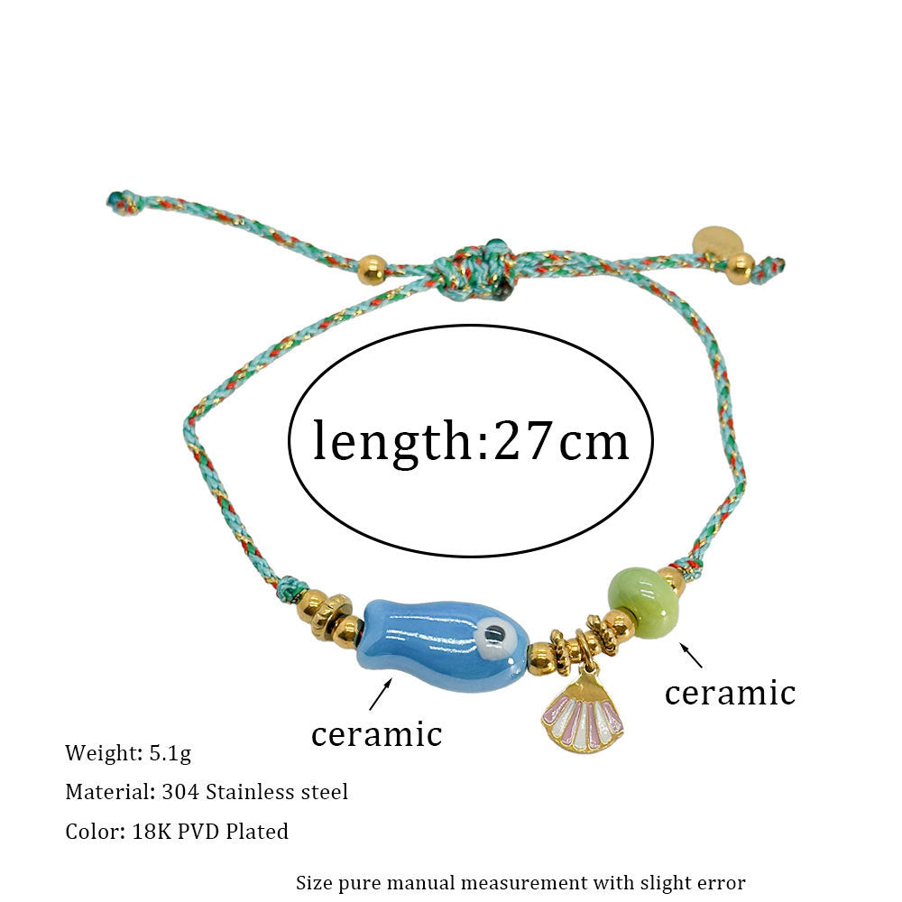 Wholesale Ocean Style Small Fish Ceramic Pendant Adjustable Titanium Steel Bracelets