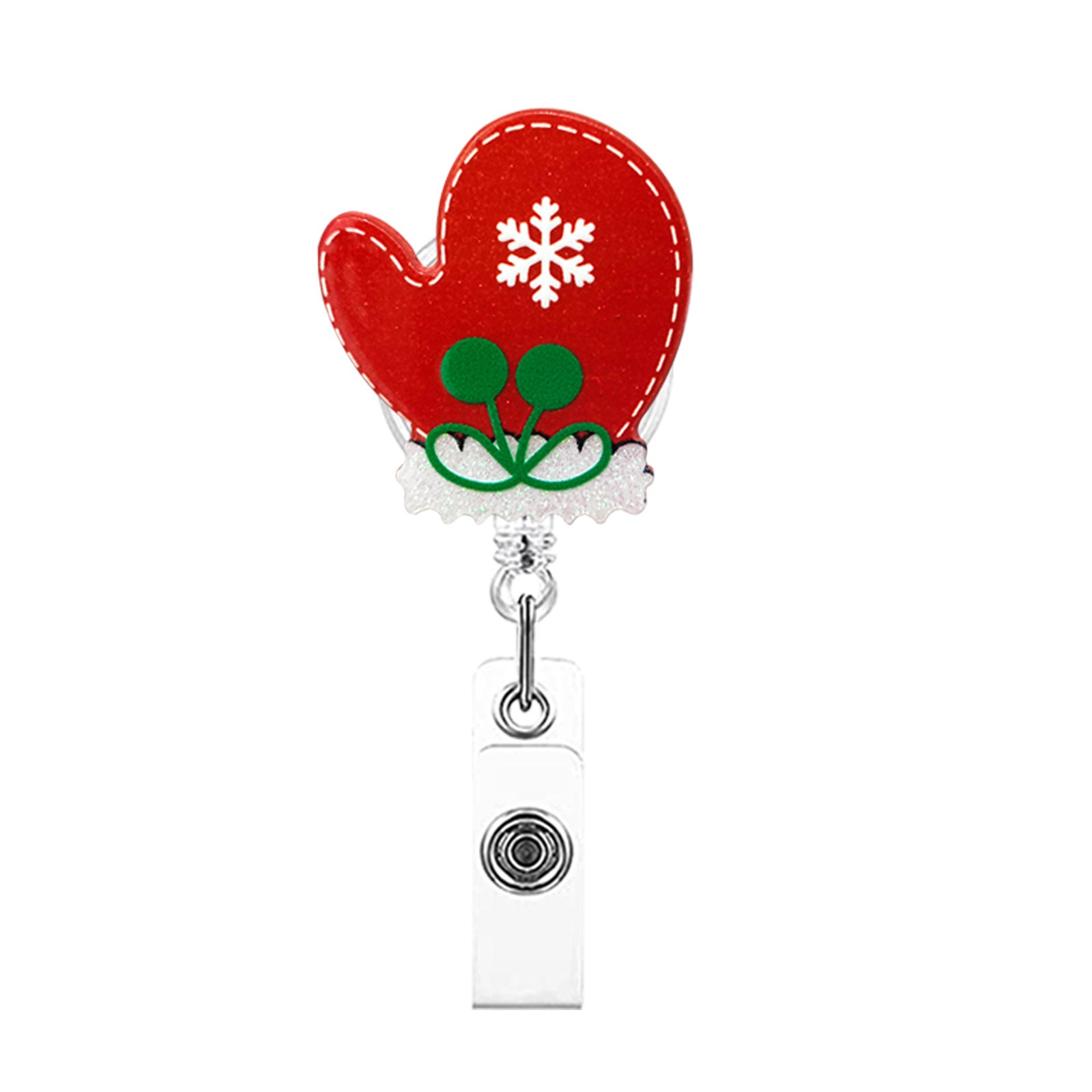 Wholesale Badge Reels 2023 Christmas Acrylic Sparkling Pink Snowman Socks Gloves Retractable Keychain