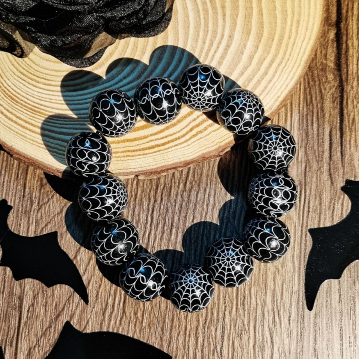 Wholesale Halloween Dark Style Bracelet Personalized Skull Beaded Bracelet Skull Spider Web Bracelet Trendy