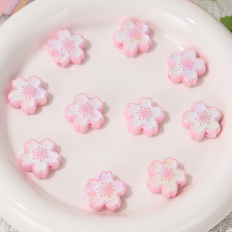 Wholesale 10pcs UV Colorful Double-sided Cherry Blossom Vertical Hole Acrylic Beads