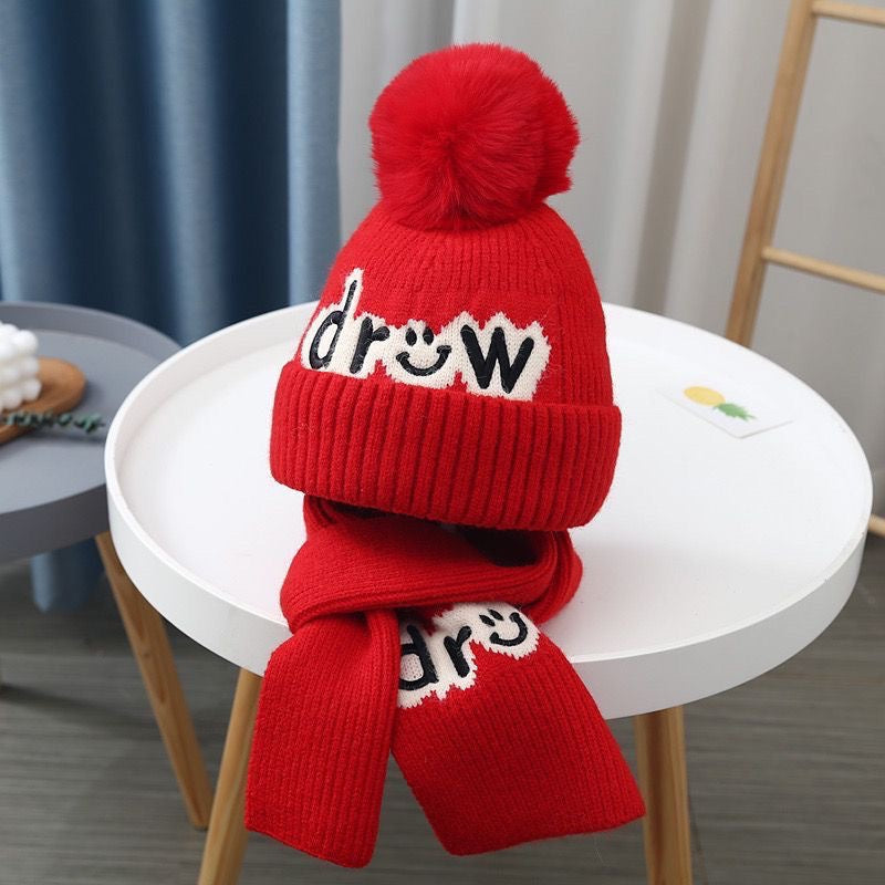 Wholesale Children's Hat Scarf Set Baby Plus Velvet Warm Toddler Pullover Kids Beanie