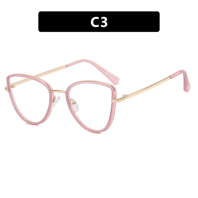 Wholesale PC Anti-blue Light Metal Cat Eye Flat Light Sunglasses