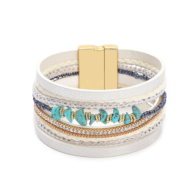 Wholesale Bohemian Turquoise Beaded Leather Bracelet