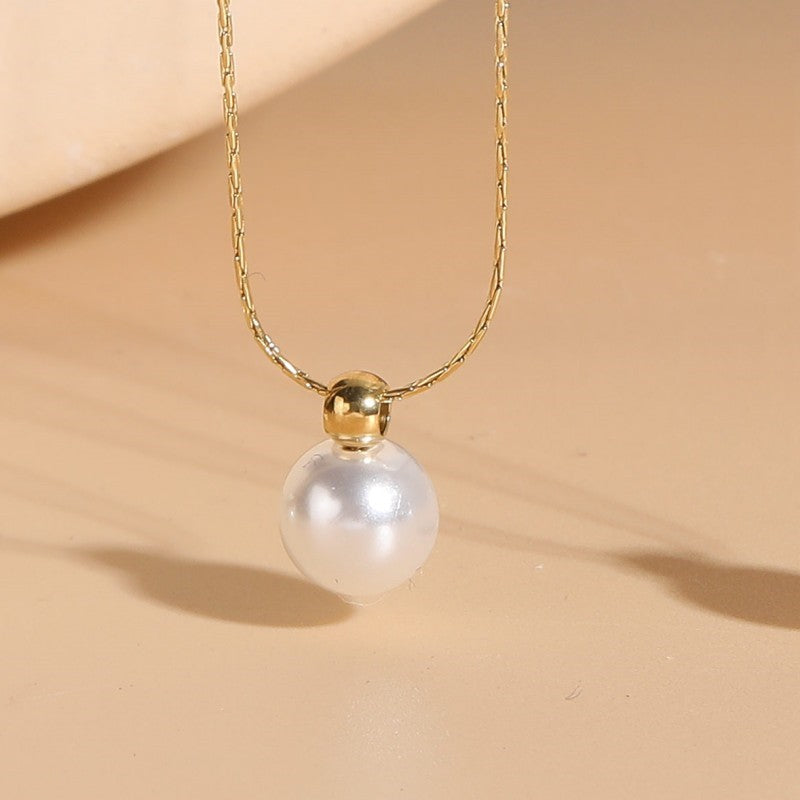 Wholesale Titanium Steel Chain Freshwater Pearl Pendant Necklace