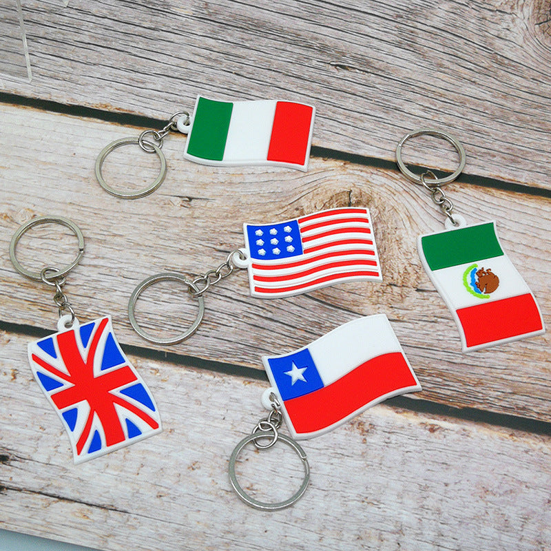 Al por mayor 10pcs US México Flagación del Reino Unido de la bandera de Francia PVC Keychain