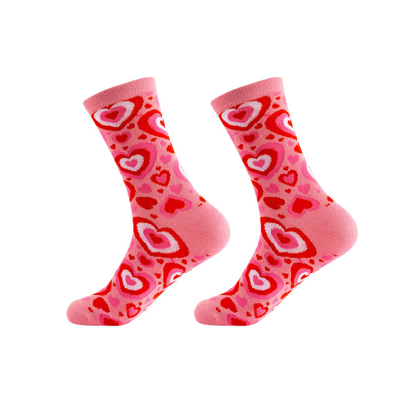 Wholesale Knitted jacquard cotton spring and autumn Valentine's Day series love heart middle tube women's socks