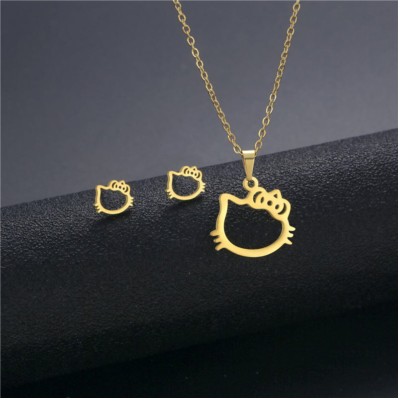 Wholesale Flower Dragonfly Stainless Steel Necklace Earrings Set