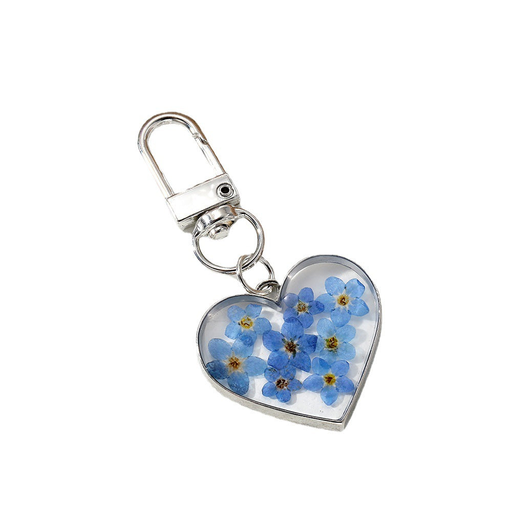 Wholesale 6PCS Blue Love Dry Flower Keychain Necklace