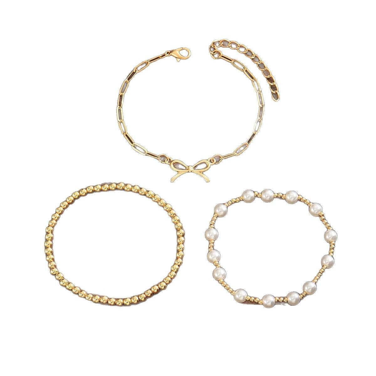 Wholesale Minimalist Bow Star Faux Pearl Bracelet Set Trendy Women S Layering Jewelry Accessory Boutique Resale Gift