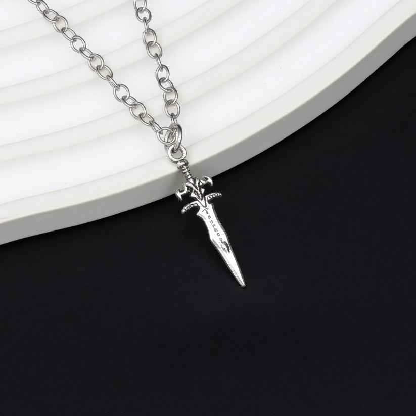 Wholesale Punk Snake Entangled Sword Retro Dark Silver Necklace